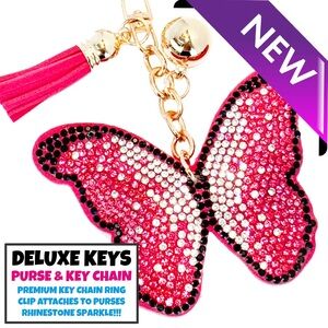 DeLuxe Keys Rhinestone Keychain/Purse Chain-FUCHSIA BUTTERFLY